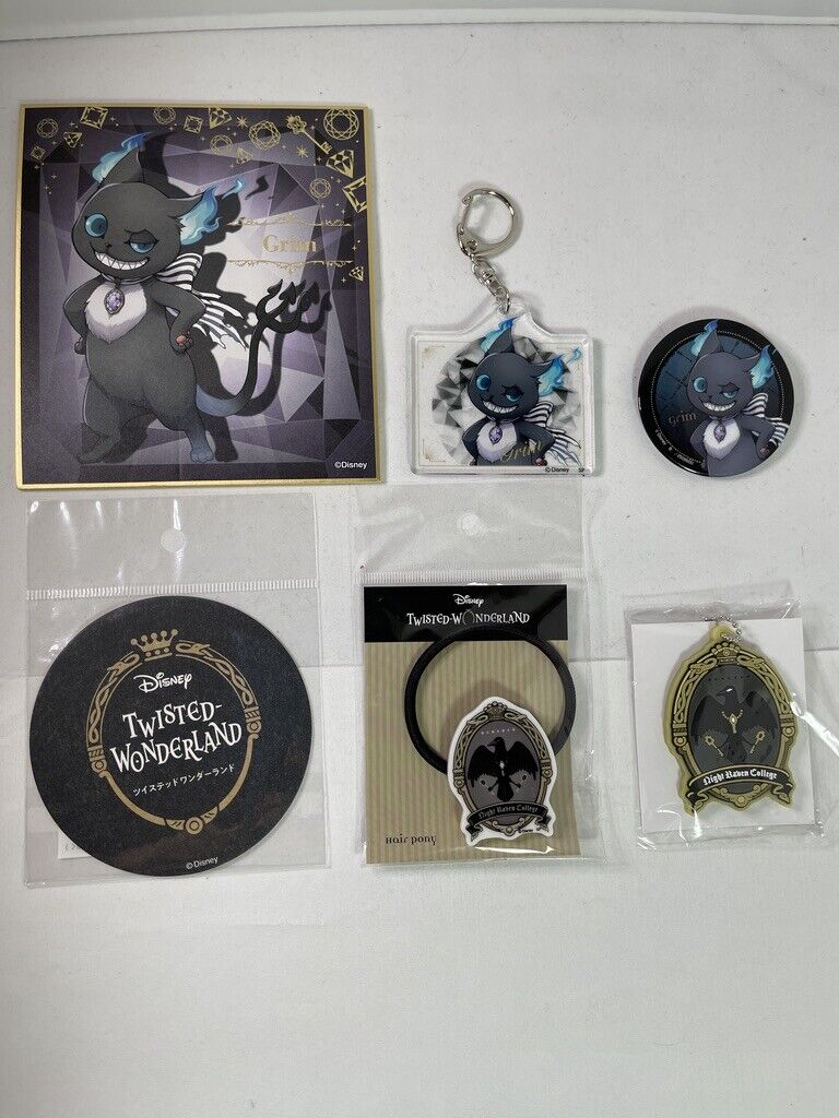 Disney Twisted Wonderland Night Raven Academy Grim Hair Tie Keychain Can Badge