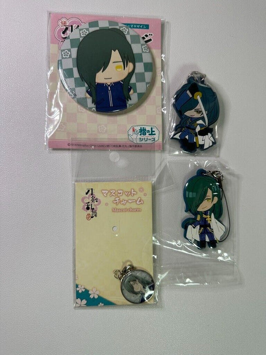 Touken Ranbu Online Nikkari Aoe Rubber Phone Strap Mascot Charm Can Badge Set