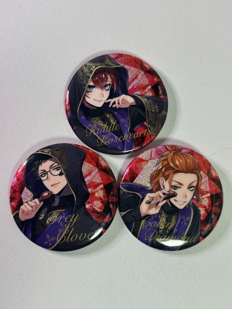 Twisted Wonderland Can Badge Set Heartslabyul Riddle Trey Cater Glitter