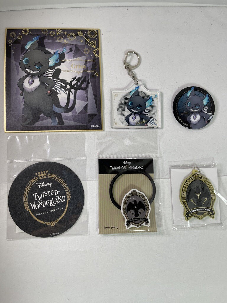 Disney Twisted Wonderland Night Raven Academy Grim Hair Tie Keychain Can Badge