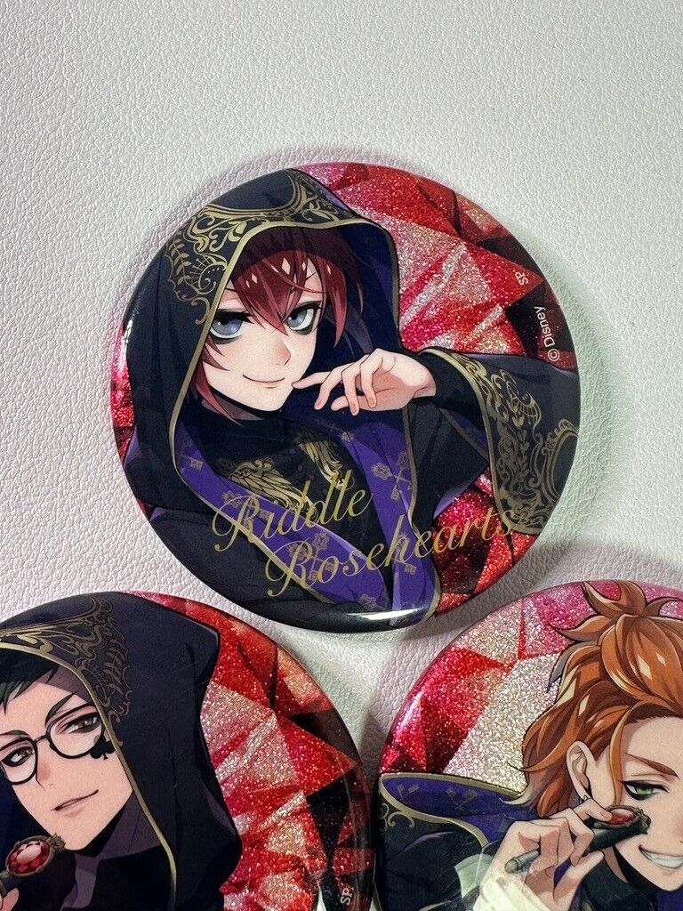Twisted Wonderland Can Badge Set Heartslabyul Riddle Trey Cater Glitter